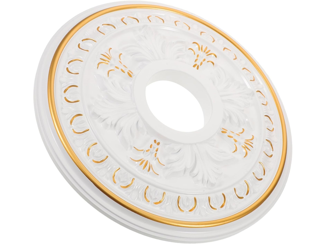 Medallón De Techo Redondo Decorativo De Yeso Blanco Para Luminarias, Ligero Y Elegante.