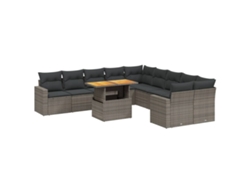 Conjunto de 11 sofás de jardín con cojines de mimbre, patas grises, EXCLUSIVA MAISON