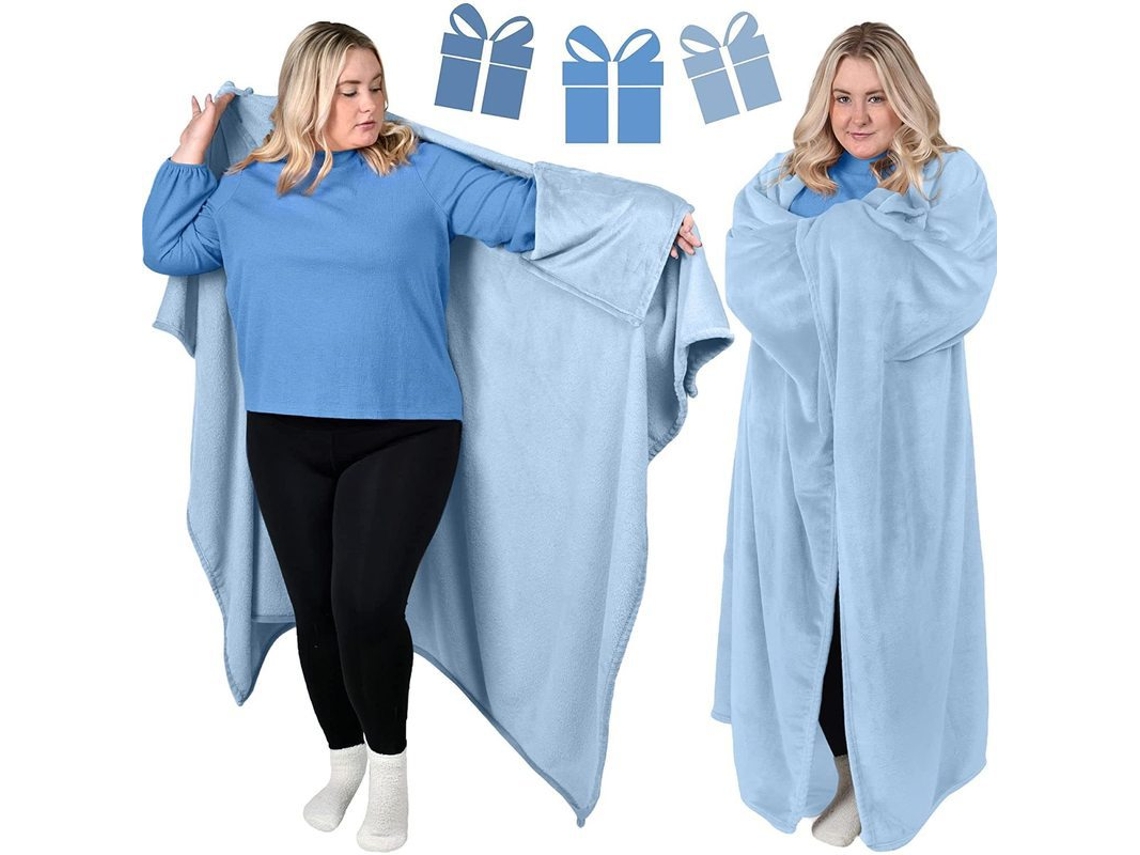 Manta De Franela Portátil, Manta Poncho Suave Y Cálida (azul Claro) Cuich