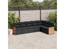 Conjunto de sofá de jardín de 7 piezas con cojines de mimbre negro de DKD Home Decor