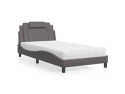 Cama Con Colchón Cuero Sintético Gris 100x200 Cm