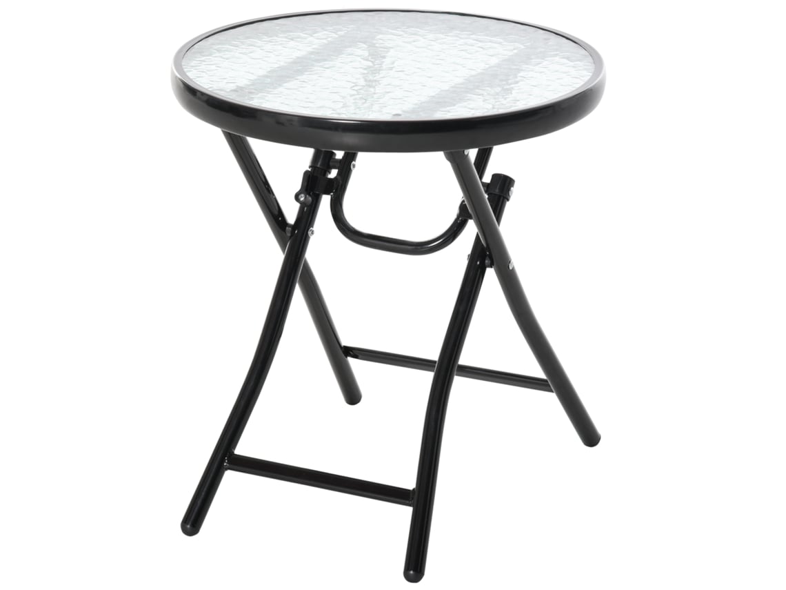 Mesa de centro redonda plegable tipo bistró, de metal y cristal templado, Ø45x50cm, negra.