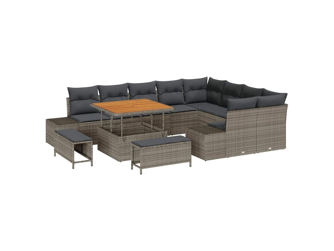 Maison Exclusive - Conjunto de sofás de jardín de 12 piezas, ratán sintético gris