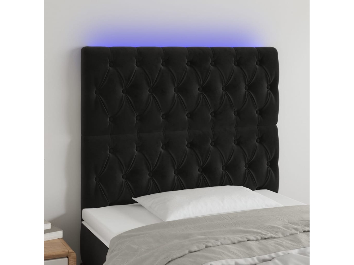 Cabecero Con Luces Led Terciopelo Negro 90x7x118/128 Cm