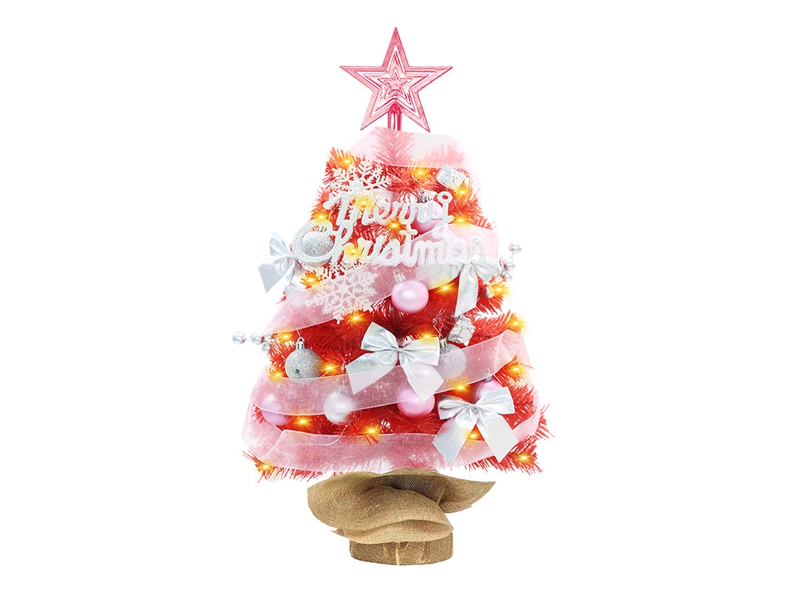 Árbol de Navidad rosa en miniatura, luz cálida, funciona con una pila AA