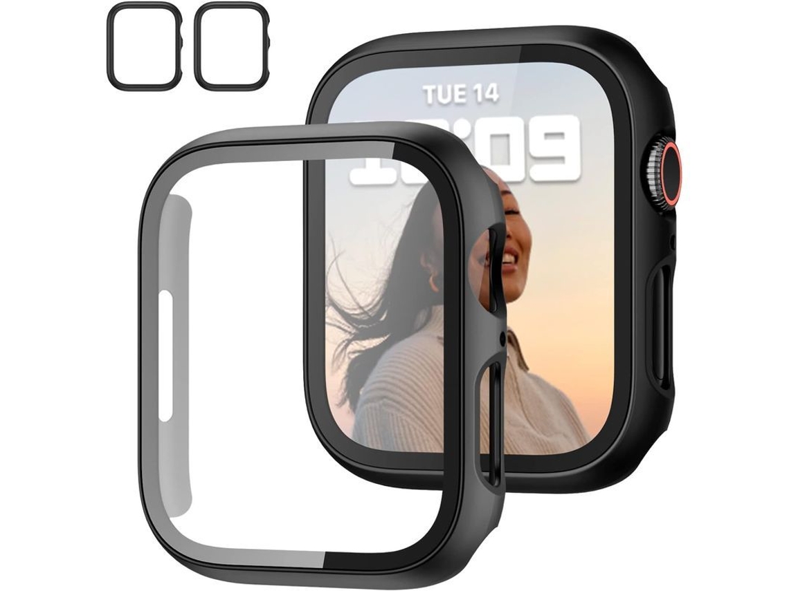 Paquete De 2 Fundas Con Protector De Pantalla De Vidrio Templado Para Apple Watch 8/7 De 45 Mm, Funda Delgada De Policarbonato Negro.