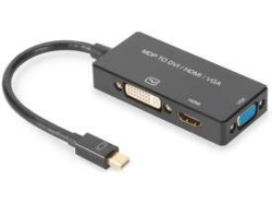 Adaptador HDMI ASSMANN (Mini DisplayPort - HDMI, DisplayPort y DVI - 20 cm - Negro)