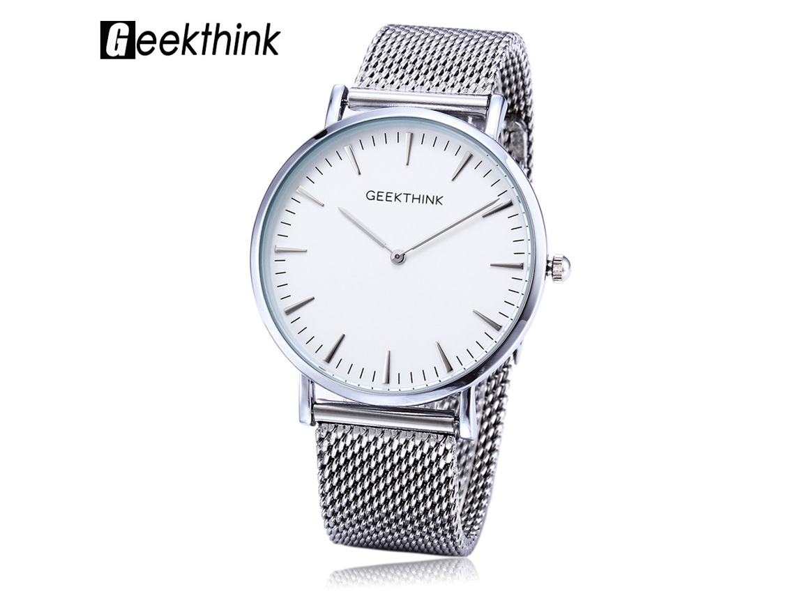 Reloj De Cuarzo Para Hombre Con Correa De Malla De Acero Inoxidable Y Esfera Redonda Plateada.