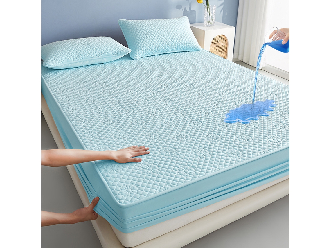 Protector De Colchón Impermeable Con Textura De Jazmín Y Correas Elásticas (azul/153x203cm) Gertiz