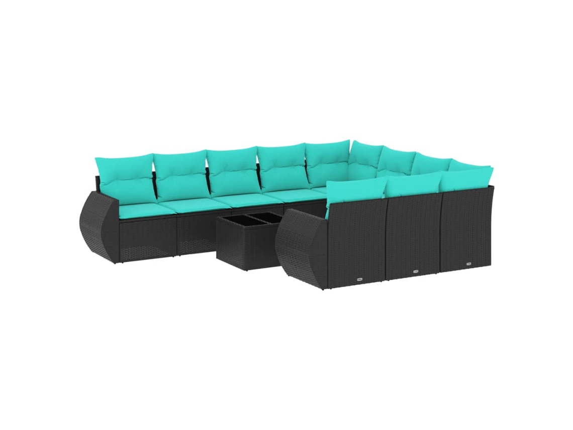 Conjunto de sofá de jardín de 11 piezas con cojines, ratán negro. Exclusivo de MAISON.