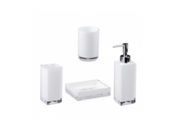 Relaxdays Juego De Accesorios De Baño Moderno, Plástico, Blanco, 4 Piezas