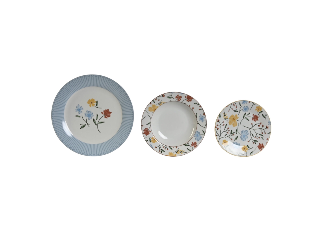 Set 18 Vajilla Porcelana Floral Azul 27x27x3cm