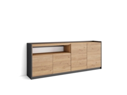 Aparador de comedor, 207x37x80cm, 4 puertas, armario de almacenamiento, roble y negro.