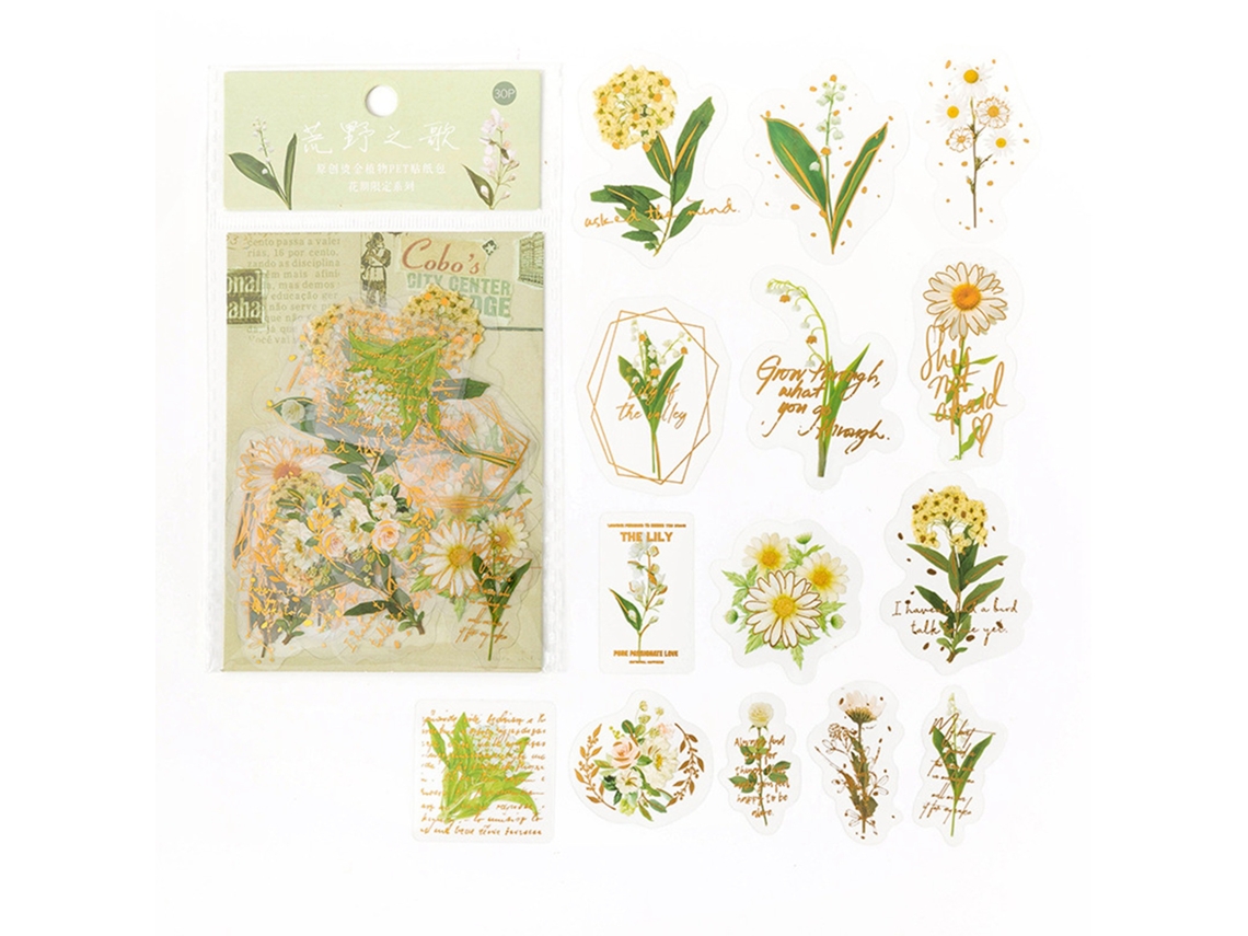 30 Pegatinas Florales Estéticas Y Modernas Para Diarios, Álbumes De Recortes Y Papel Decorativo.