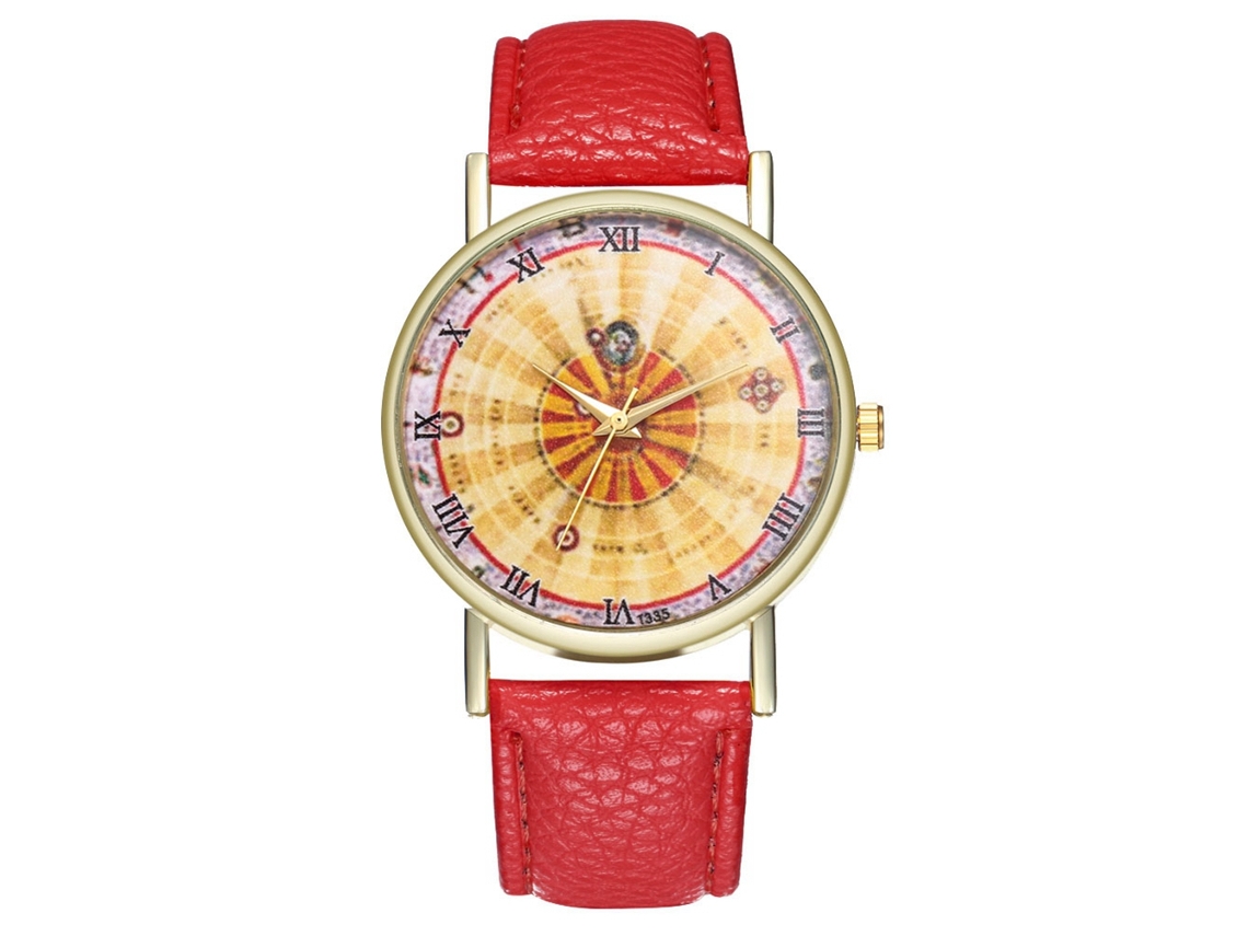 Reloj De Cuarzo Con Correa De Cuero Pu Unisex Dial De Números Romanos Zhoulianfa (rojo)