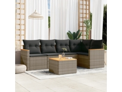 Conjunto de 6 sofás de jardín con cojines en mimbre gris DKD Home Decor