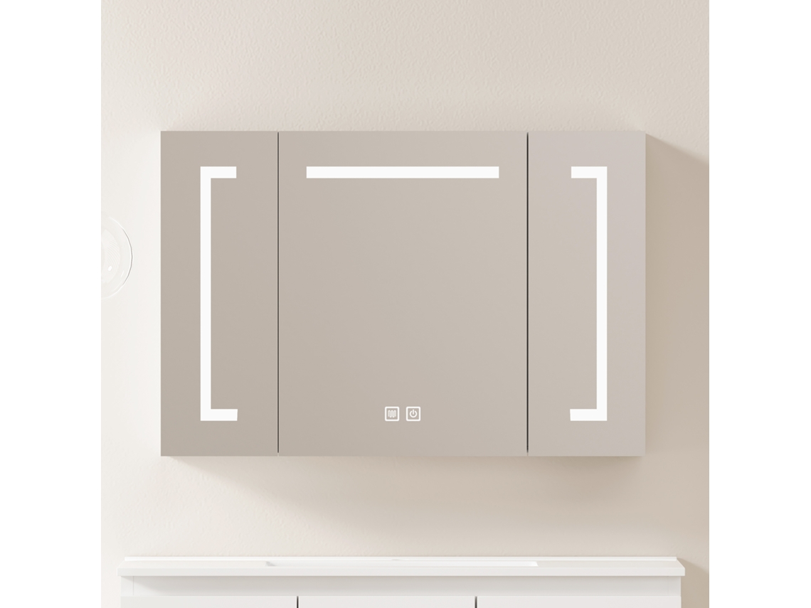 Armario Espejo Led 90 Cm - Con Almacenamiento, Montaje En Pared, Multifuncional Para Baño Salón Y Dormitorio - Blanco
