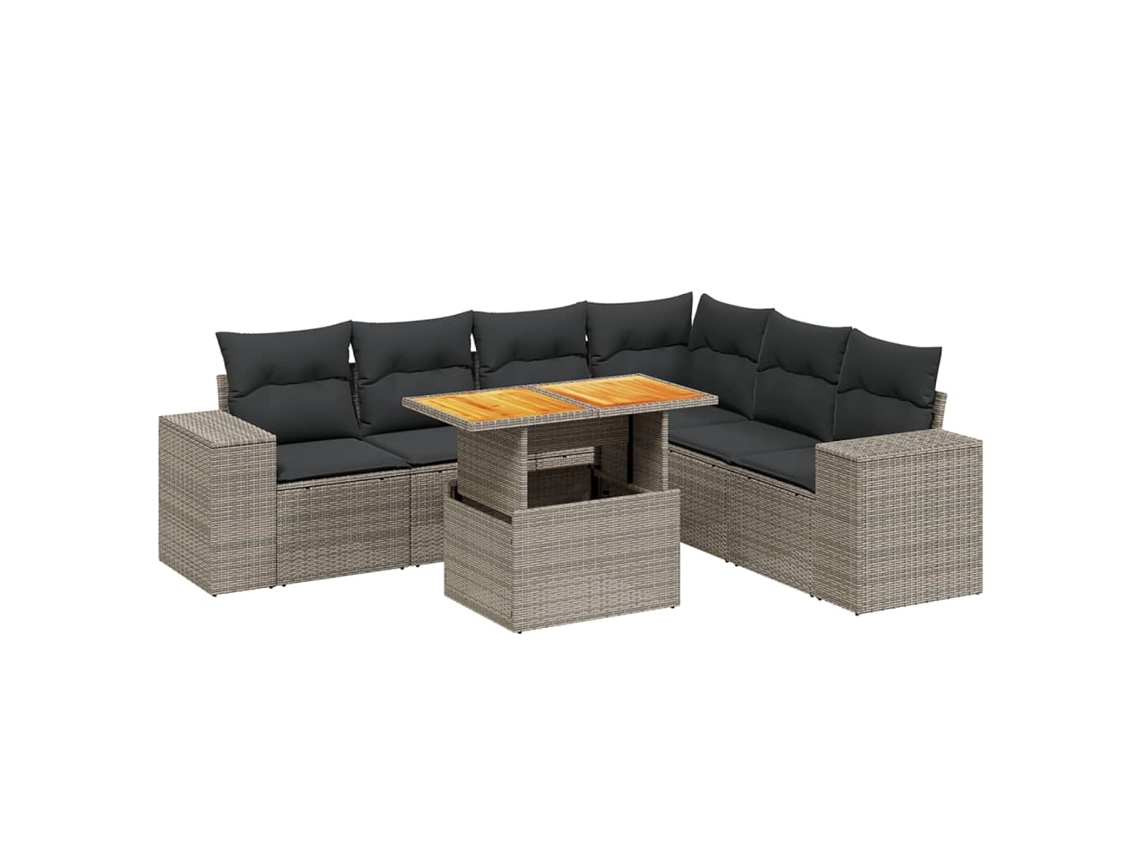Conjunto de 7 sofás de jardín con cojines de mimbre y patas grises, MAISON EXCLUSIVE (7 piezas)