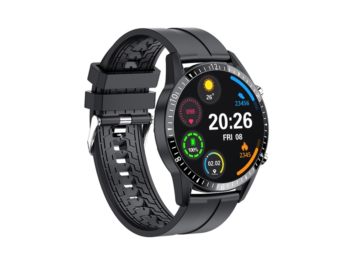 Reloj de 1,5 pulgadas con monitorización de frecuencia cardíaca, presión arterial y oxígeno en sangre, color negro.