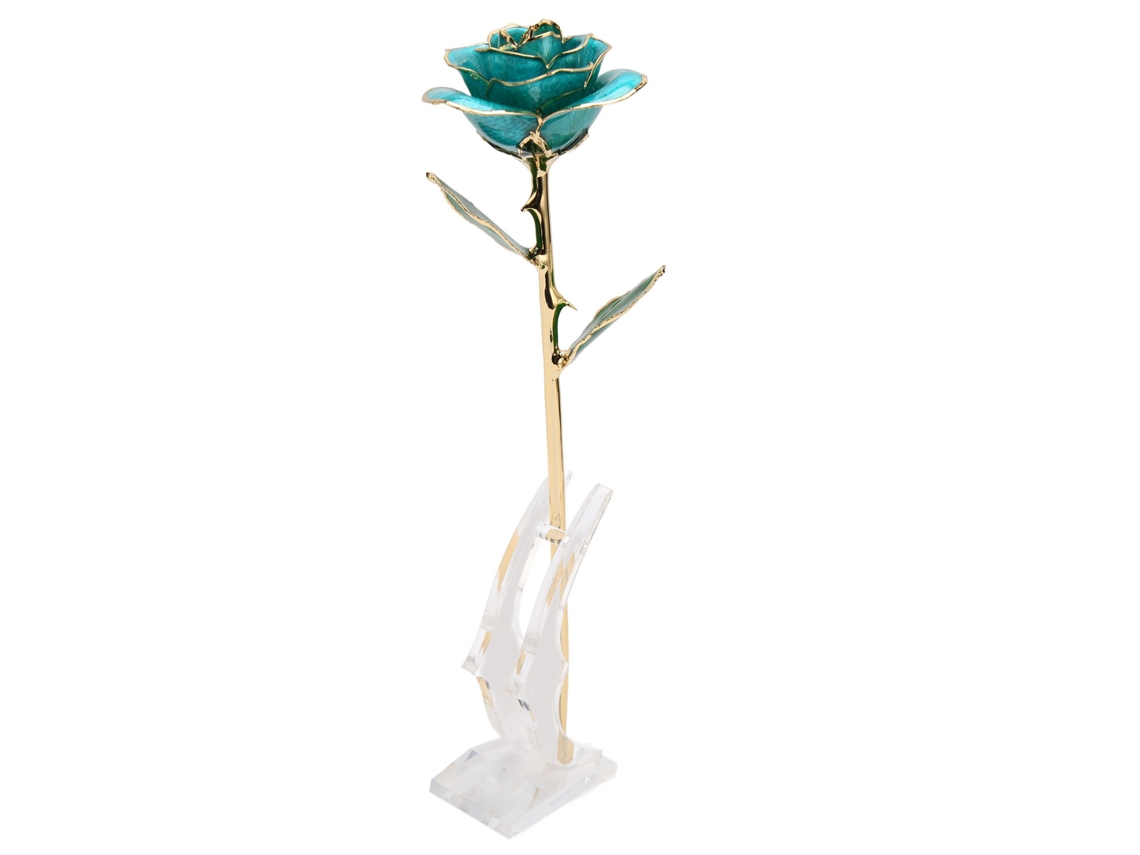 Rosa artificial de oro de 24k con base azul cielo - Regalo