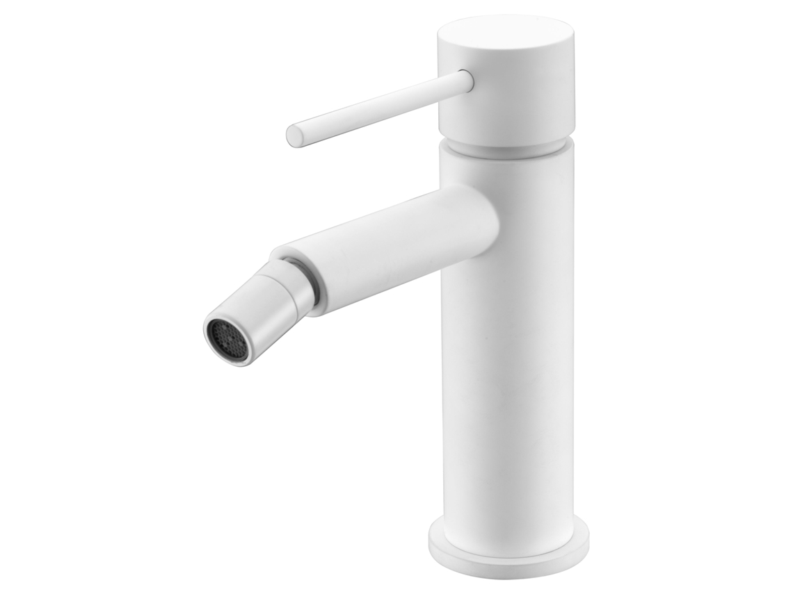 Grifo monomando para bidé, blanco mate, en latón y zama, con cartucho cerámico de 25 mm y latiguillos flexibles, Imex Imex Bdys045 2bl