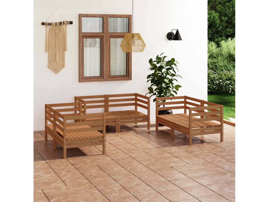 6 Piezas Conjunto Lounge De Jardim Pinho Maciço Castanho Mel Dkd Decoración Del Hogar