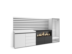 Aparador, aparador | Gran espacio de almacenamiento 274x145x35 cm | Para dormitorio | Chimenea eléctrica XXL | Cómoda | Armario abierto | Blanco Duérmete Online