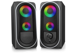 Altavoz estéreo para computadora Chennnls Dhe 6001 de 5 W y 2 W con luz RGB y alimentación USB, color negro