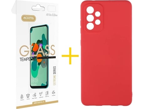 Funda y Protector de Vidrio Samsung Galaxy A32 5G ACCETEL Silicona Líquida Rojo