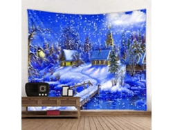 Rebe-tapestry Paisaje De Pueblo En Noche Nevada Ambiente Navideño Decoración De Pared 150x130cm