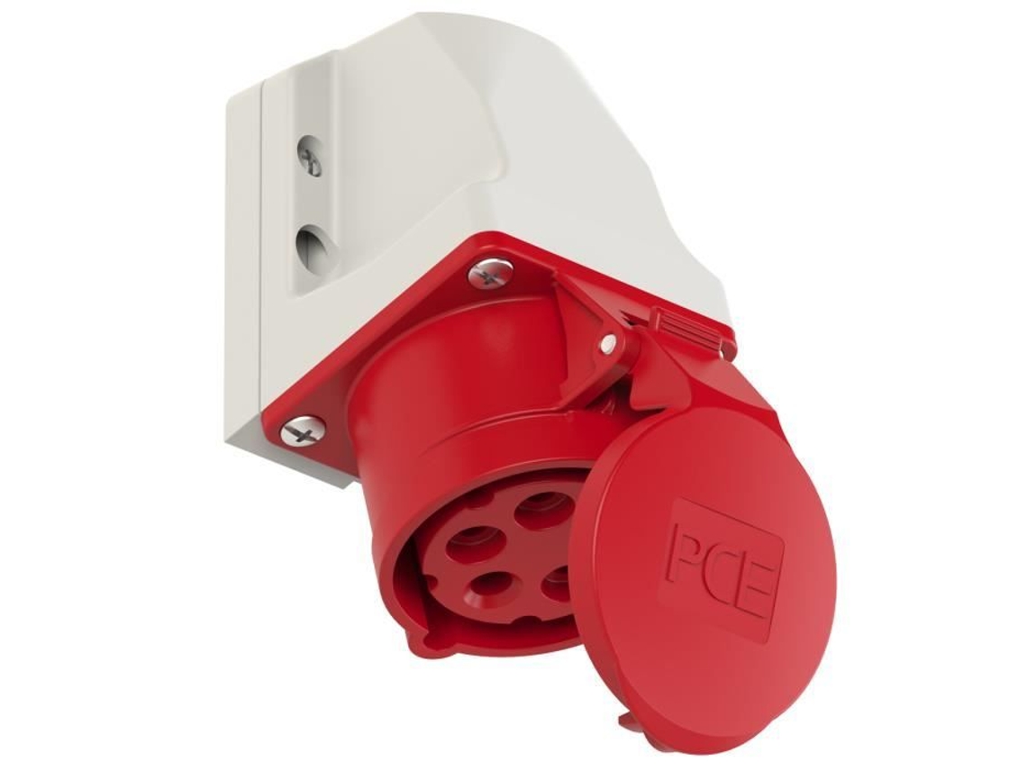 Toma de Superficie Industrial Hembra Roja con Solapa 16A 5P 400V 6H Ip44 PCE 115-6K