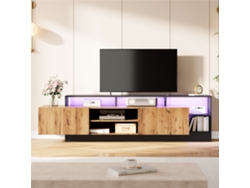 Mueble de TV moderno con LED, 2 puertas y 6 compartimentos abiertos, estilo negro y natural
