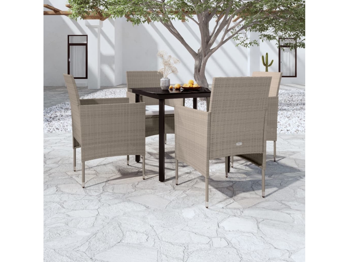 Conjunto 5 Peças Jantar P/ Jardim C/ Almofadões Bege E Preto Dkd Home Decor
