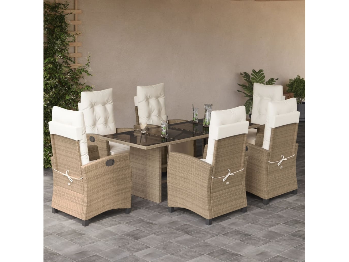 Juego de comedor de jardín de 7 piezas con cojines de mimbre beige de DKD Home Decor