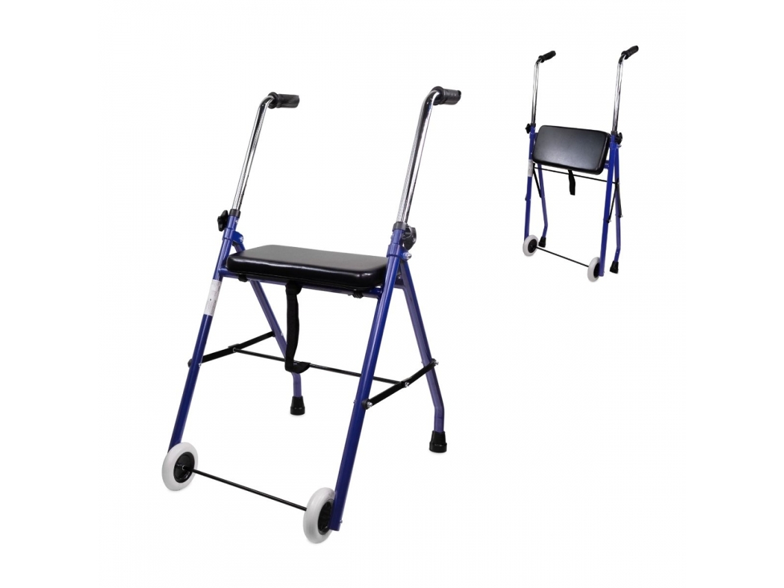 Andador Para Ancianos MOBICLINIC Plegable Asiento 2 Ruedas Azul Emérita MOBICLINIC