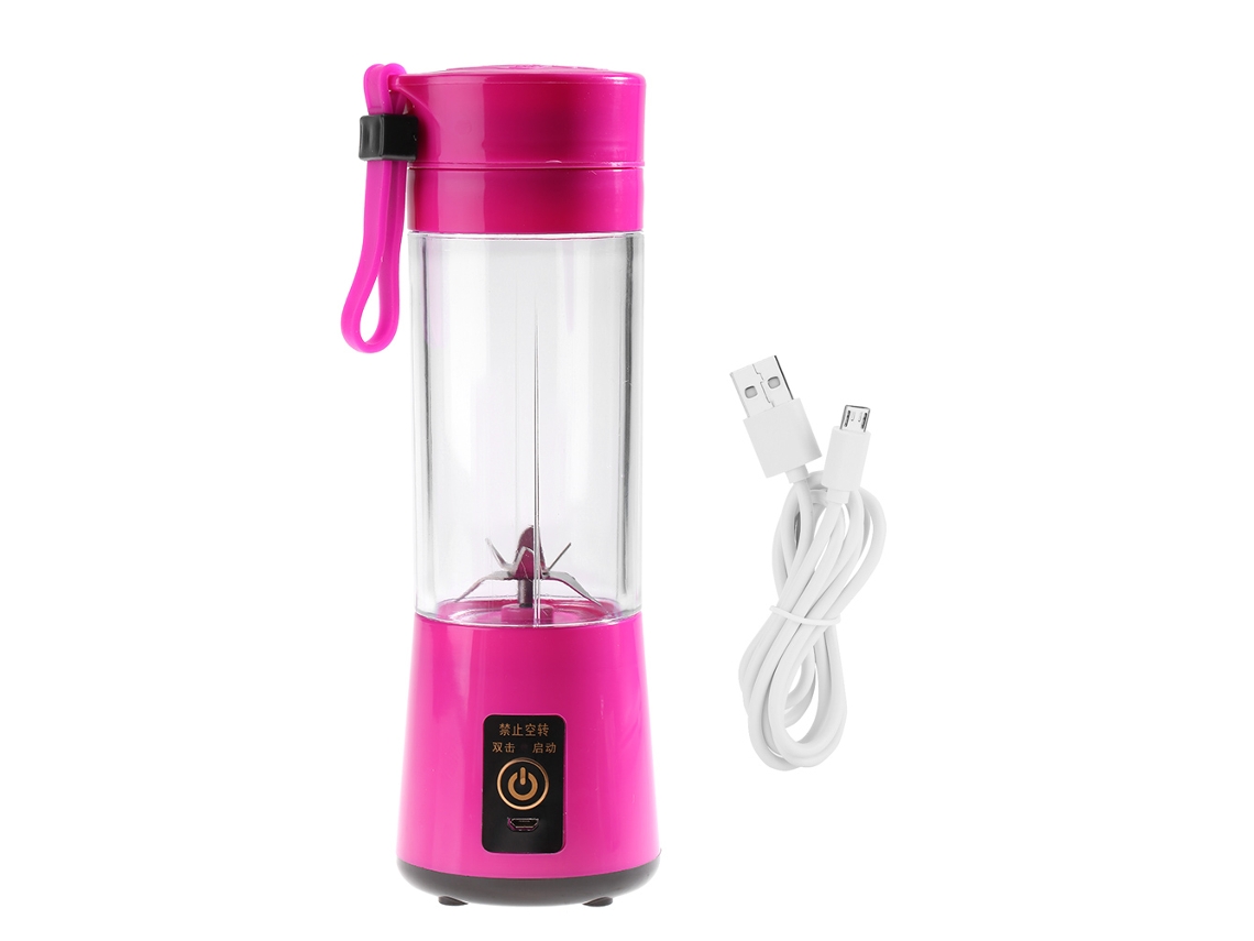Licuadora portátil de 400 ml con USB recargable y extractor de jugo de vidrio (rosa)