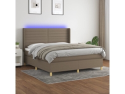 Cama Box Spring Colchón Y Luces Led Tela Gris Taupe 160x200 Cm