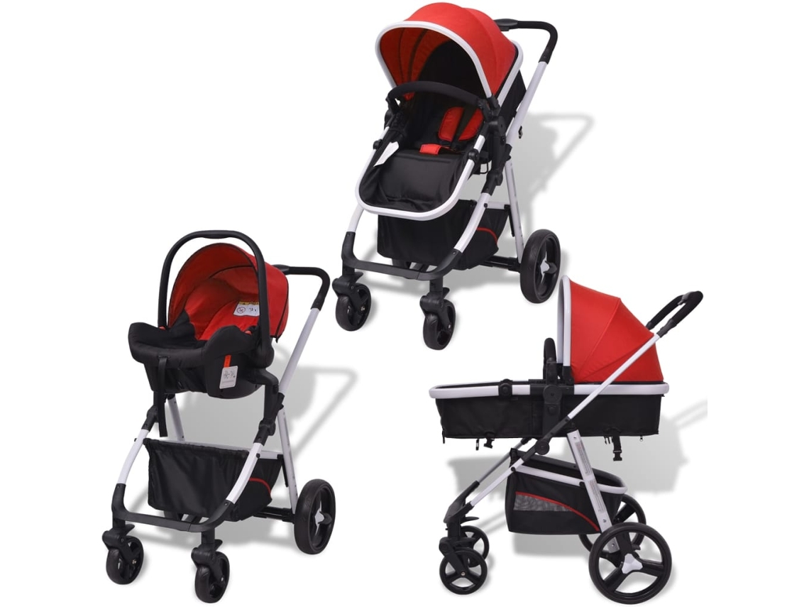 vidaXL Cochecito de beb 3 en 1 rojo y negro aluminio Worten.es