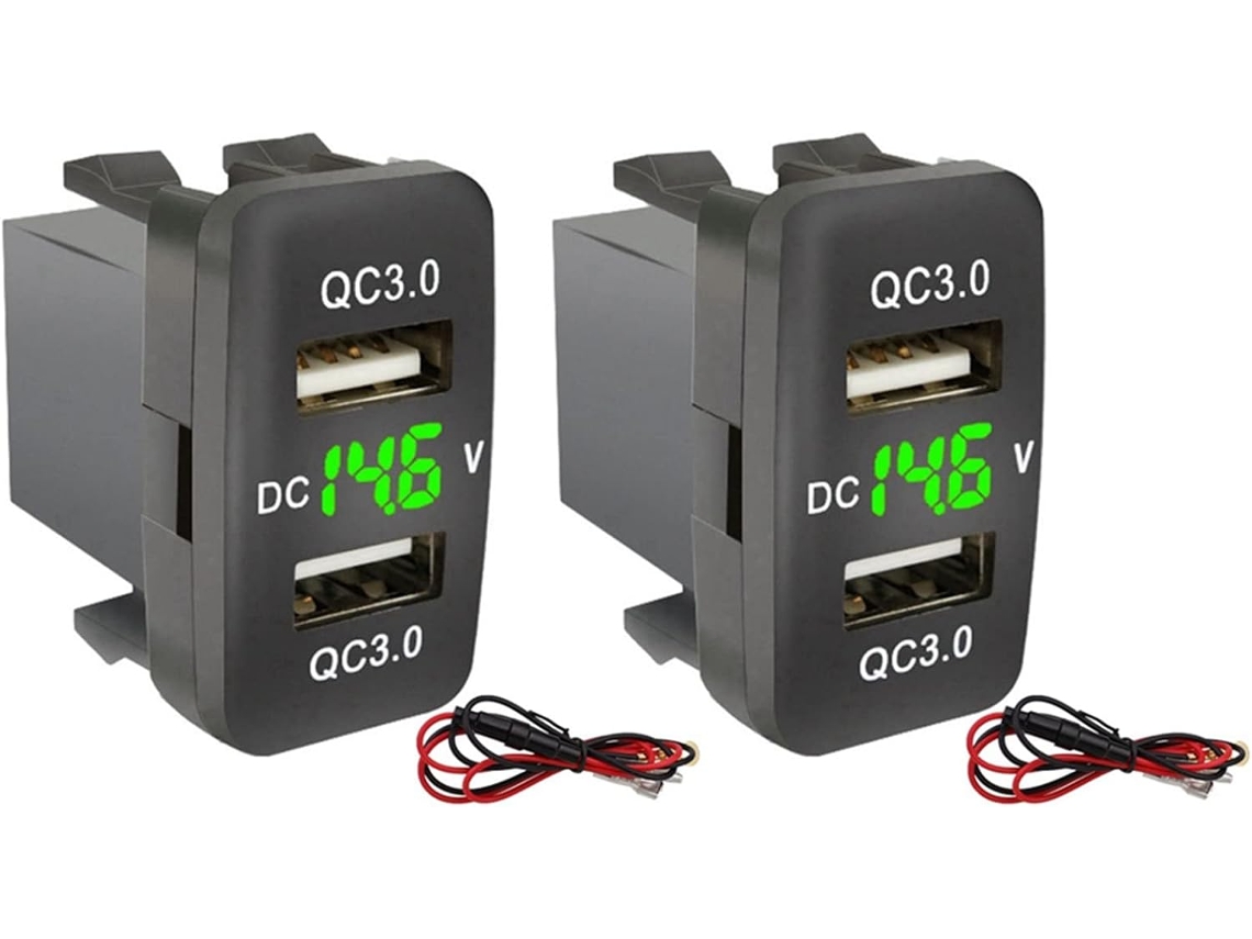Cargador De Coche Con 2 Puertos Usb 3.0 Duales, Voltímetro Y Pantalla De Voltaje Para Carga Segura.