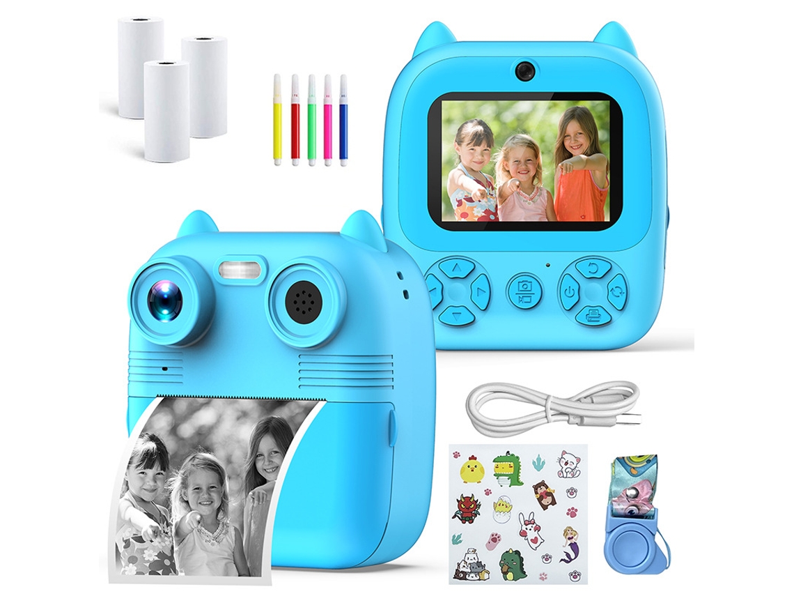 Cámara Instantánea Para Niños Lente Dual De 48 Mp Cámara De Impresión Térmica Pantalla Ips De 28 Pulgadas Azul DIGITALLAB