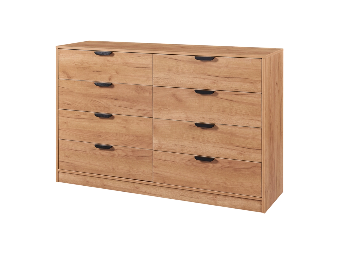Aparador Varkaus con 8 cajones MDF 90x140x40 cm - Roble [EN.CASA]