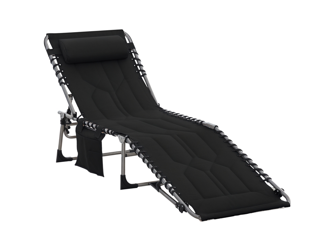 Tumbona Plegable Reposacabezas Bolsillo Lateral 5 Posiciones 130 Kg Negro Exterior