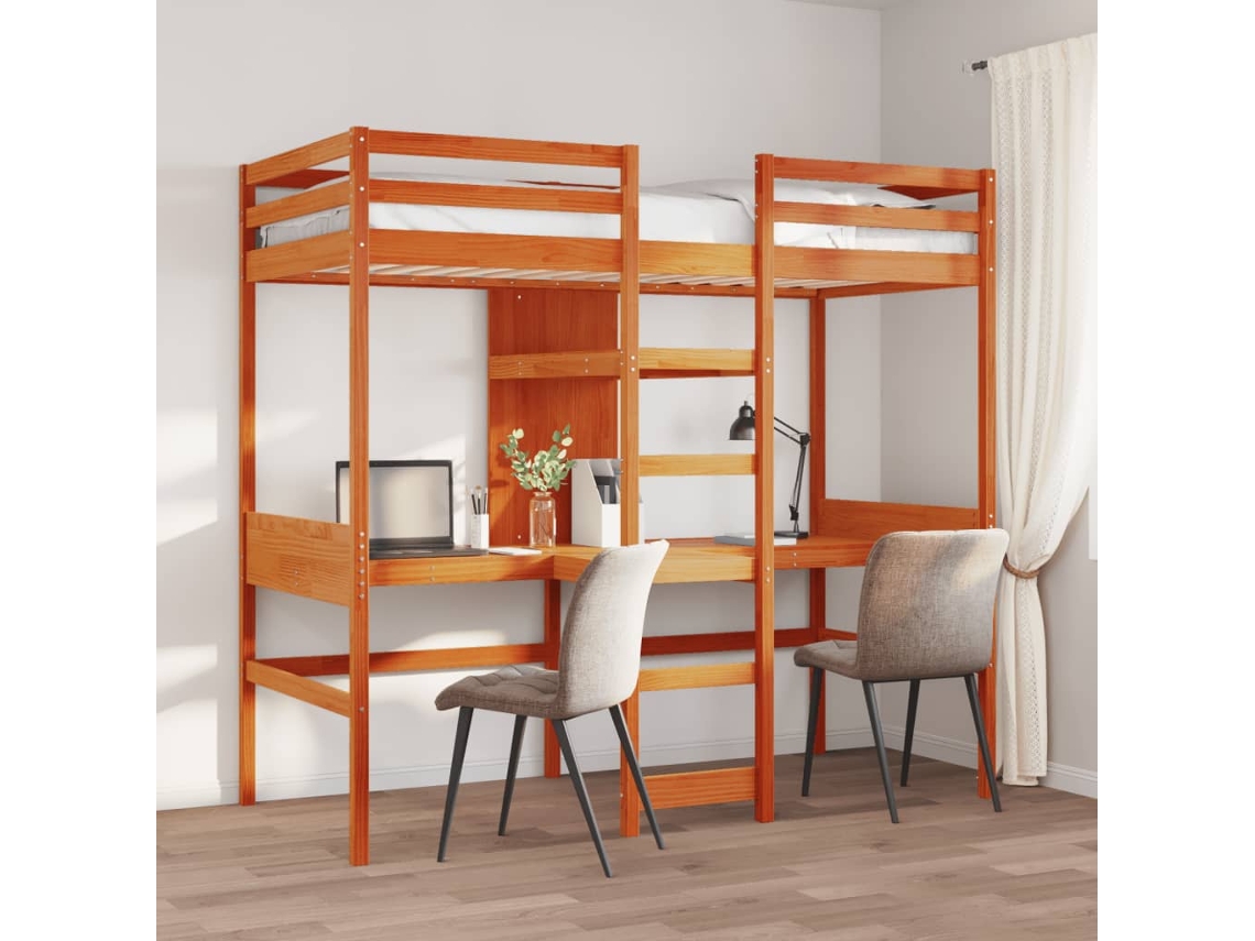 Cama Alta Sin Colchón Madera Maciza Pino Marrón Cera 80x200 Cm