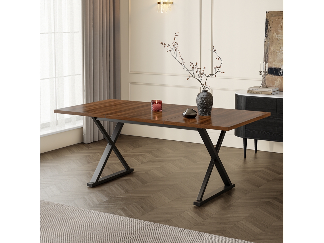 Mesa De Comedor 180x90x75 Cm - Estilo Moderno, Robusta Y Duradera, Patas De Metal, Para 6-8 Personas - Color Nogal Y Negro