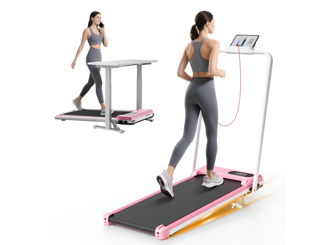 Cinta de correr BOTIFLY T6B - 3 en 1, 8 Km/h, 2,5 CV, Plegable, Inclinación de 7°, Peso máximo 130 Kg, Área de la superficie 90 x 38,5 cm, Rosa