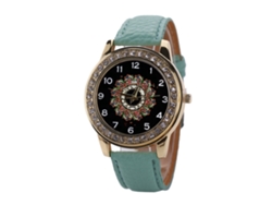 Reloj De Pulsera De Moda Para Mujer Con Correa De Piel Sintética Azul Cielo Con Pedrería.