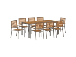 Maison Exclusive - Juego de comedor de jardín de 9 piezas, mimbre gris y marrón