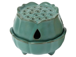 Basado En Incienso De Cerámica Hecho A Mano, Con Diseño De Flor De Loto Verde, Con Tapa Para Vela/cono/espiral/polvo.