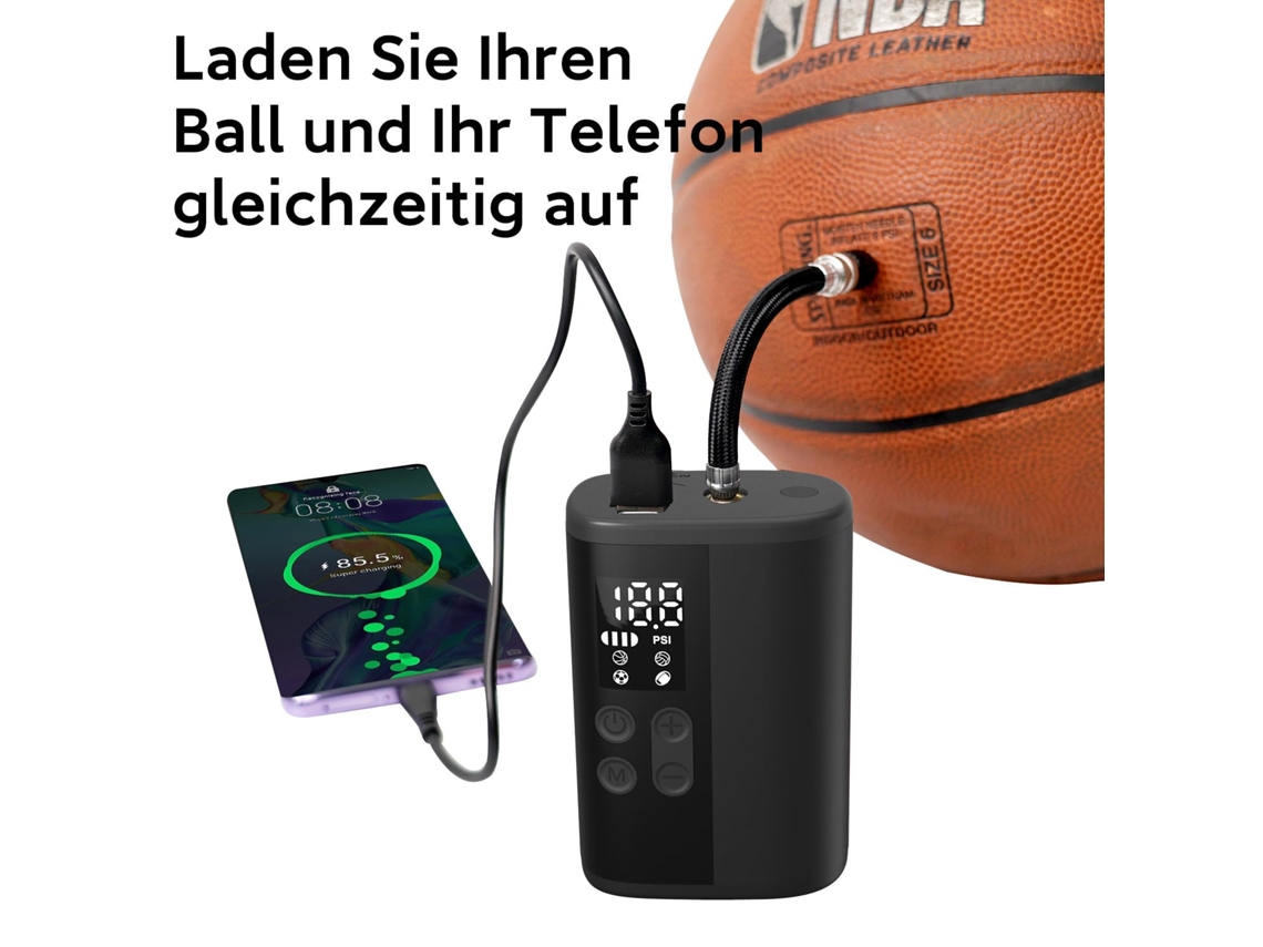 Bomba de pelota Bomba de baloncesto eléctrica con manómetro Iluminación LED y banco de energía, inflador de pelota portátil automático con aguja de CHRONUS