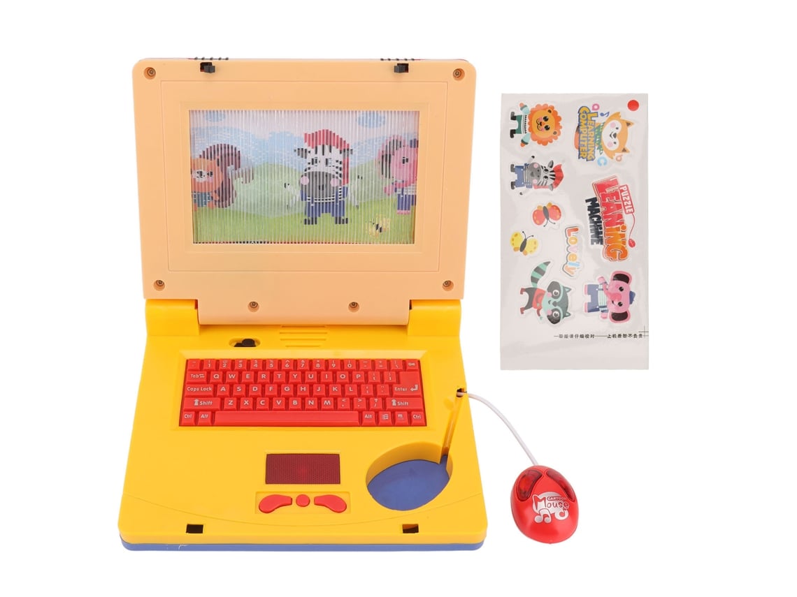 Ats-ordenador Portátil Educatsivo Para Niños Con Led Y Música Ratsón Retráctil Juguete De Desarrollo Cognitivo Amarillo